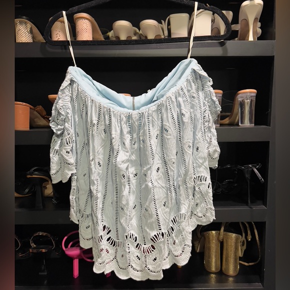 Tularosa blue off the shoulder eyelet top (small) $50 - Picture 1 of 2